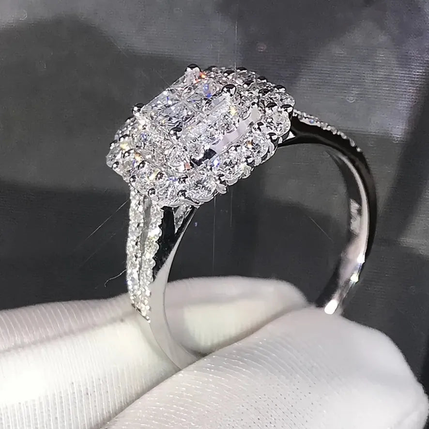 Gorgeous Square Shape Women’s Ring Full Bling Iced Out Micro Pave Cubic Zirconia Bridal Wedding Engagement Ring