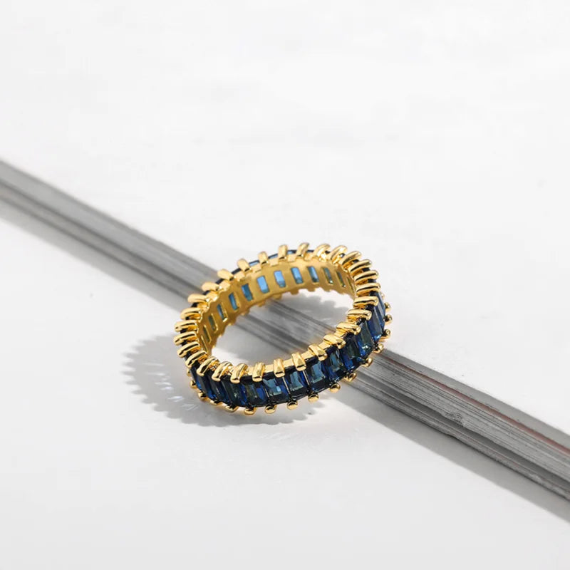 Trendy Gold Color CZ Zircon Metal Rings for Women Multicolor Stone Wedding Bands