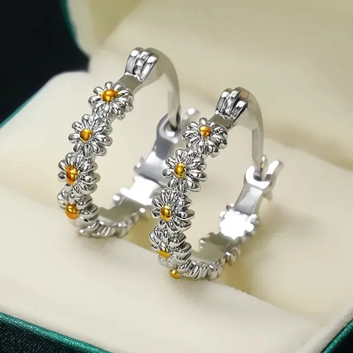 Fresh Daisy Small Geometric Brass Hoop Earrings for Women and Girls