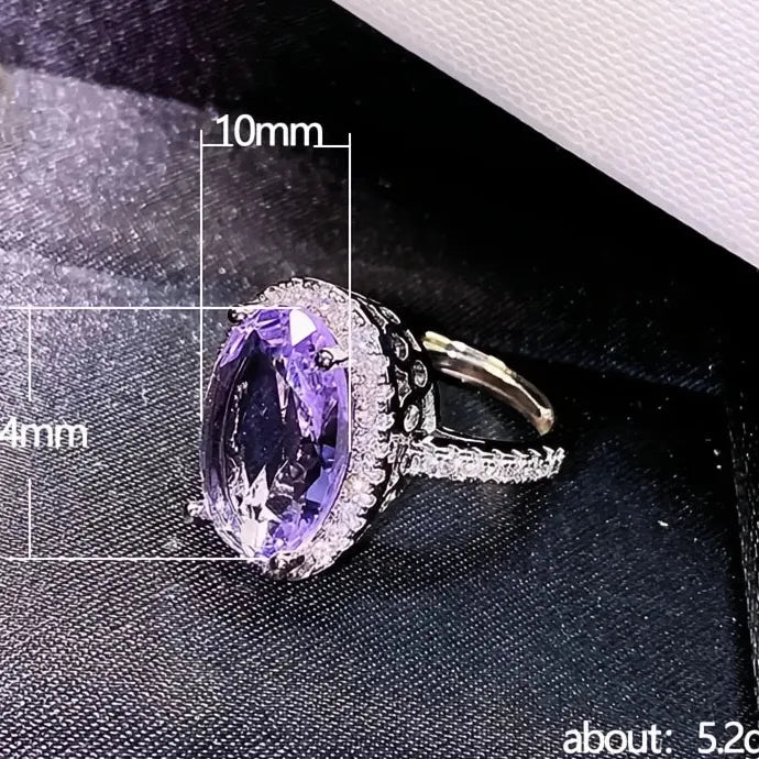 Oval Purple Cubic Zirconia Brass Wedding Ring for Women Party Jewelry