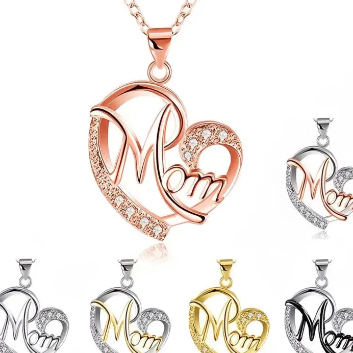 Heart Shape MOM Crystal Pendant Necklace Copper Alloy Jewelry Gift