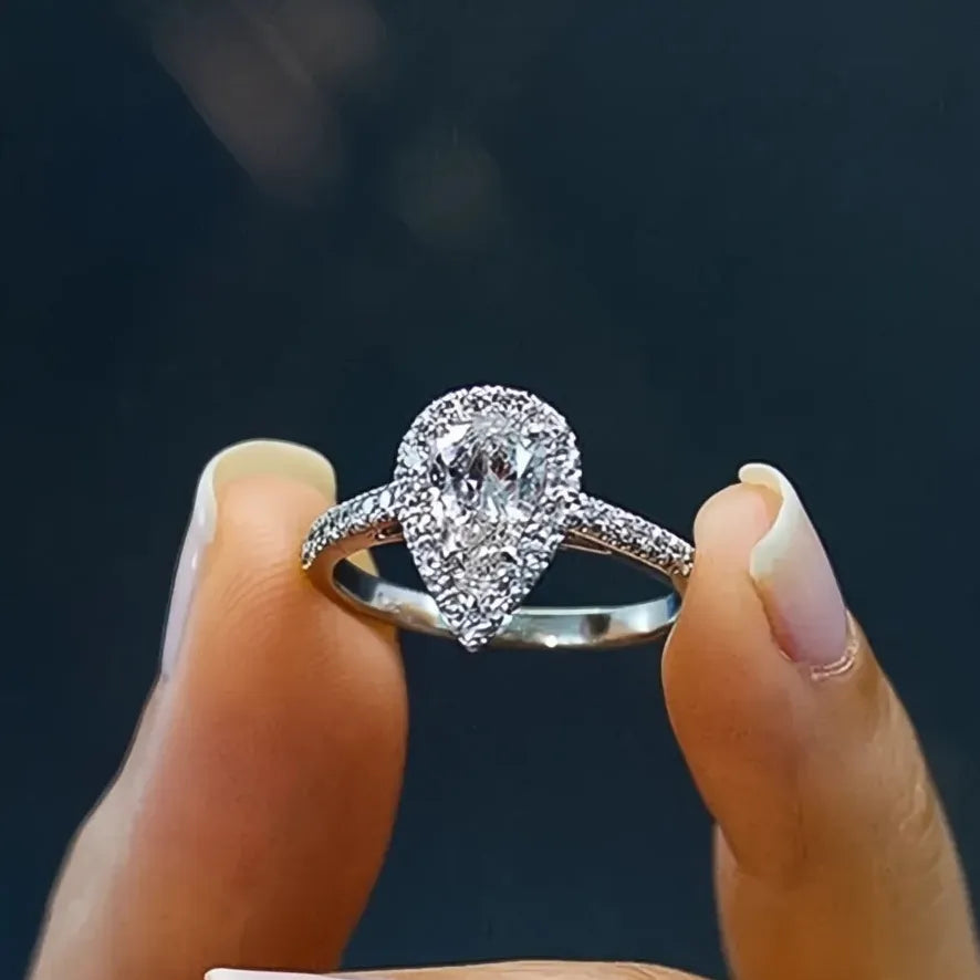 Water Drop Design Women Ring Micro Paved Cubic Zirconia Bridal Wedding Engagement Jewelry