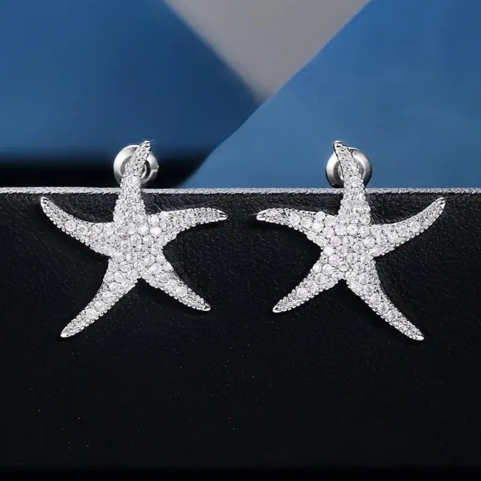 Starfish Cubic Zirconia Stud Earrings for Women Copper Alloy Jewelry