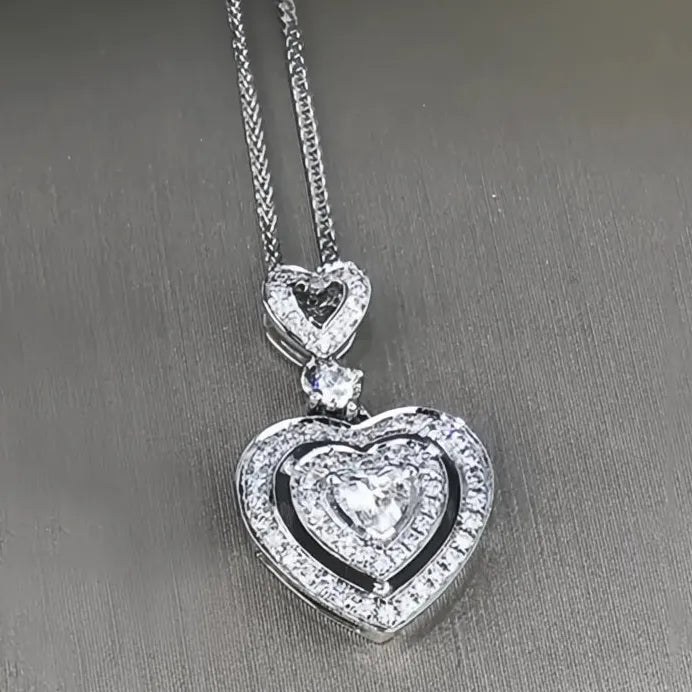 Luxury Heart Pendant Wedding Necklace with Cubic Zirconia for Women Silver Gold