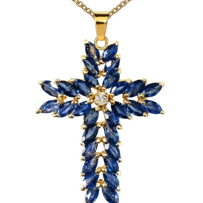 Luxury AAA Navy Cubic Zirconia Cross Pendant Necklace for Women Party