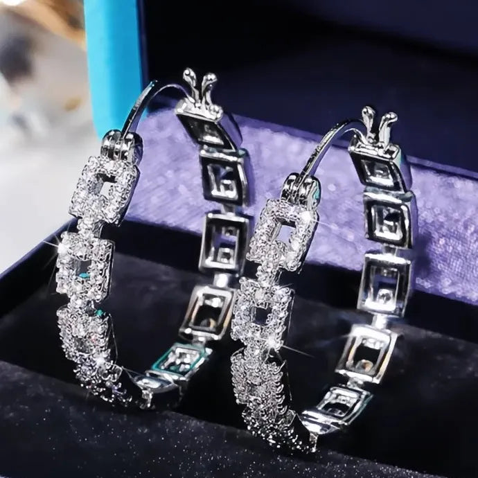 Linked Geometric Hoop Earrings for Women Cubic Zirconia Copper Alloy Jewelry 2021