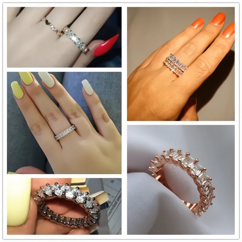 Luxury Micro Paved Square Cubic Zirconia Promise Ring for Women Engagement Wedding Jewelry