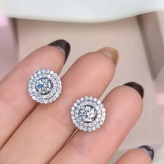 Geometric Cubic Zirconia Round Stud Earrings for Women Wedding Jewelry