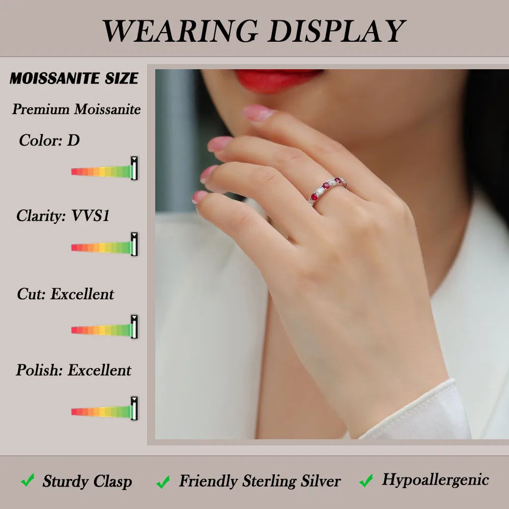 18K Gold & 925 Sterling Silver Plated 3mm Moissanite Eternity Band Ring Women Men
