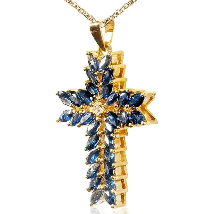 Luxury AAA Navy Cubic Zirconia Cross Pendant Necklace for Women Party