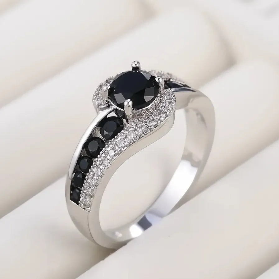 Classic Black Stone Women’s Wedding Ring Crystal Zircon Brass Gift