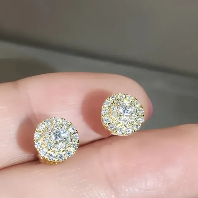 Micro Paved CZ Round Stud Earrings for Women Simple Delicate Fashion Jewelry Copper Alloy
