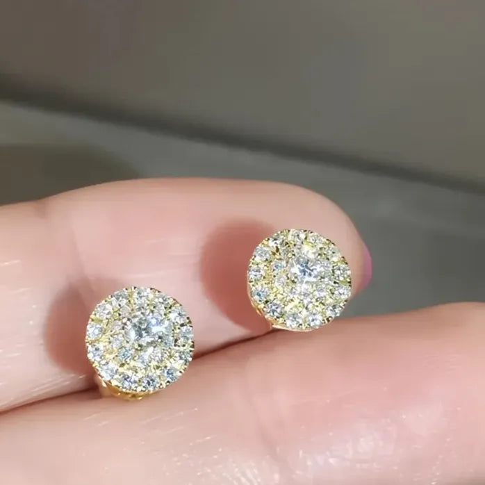 Geometric CZ Round Stud Earrings for Women Copper Alloy Jewelry