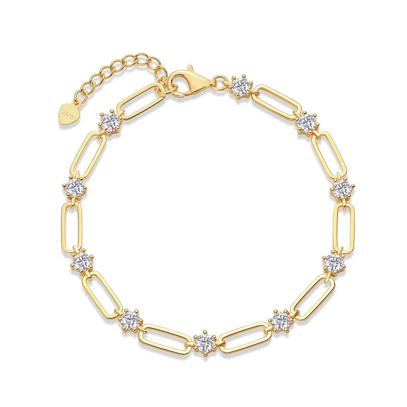 S925 Sterling Silver Moissanite Bracelet for Women 18K Gold Plated Jewelry Gift