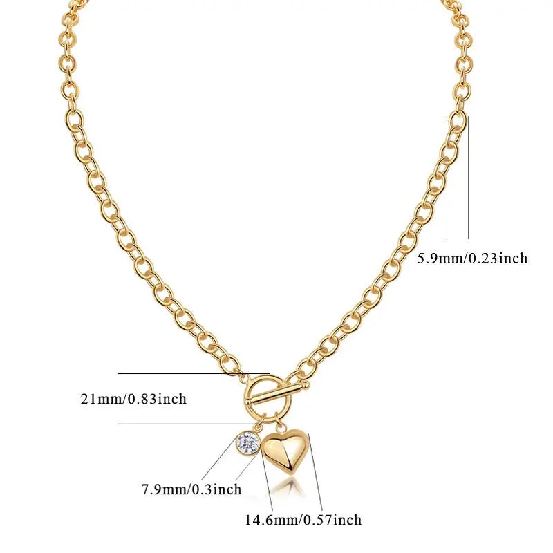 S925 Sterling Silver Toggle Chain Necklace 18K Gold Plated Heart Moissanite Jewelry Gift