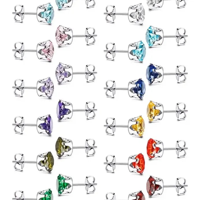 Geometric Cubic Zirconia Stud Earrings for Women, 12 Colors, Daily Wear