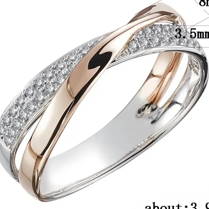 Newest Fresh Two Tone X Shape Cross Ring for Women Wedding Trendy Brass CZ Stone Large Modern Jewelry