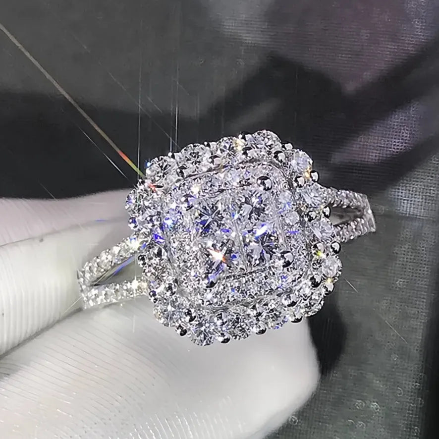 Gorgeous Square Shape Women’s Ring Full Bling Iced Out Micro Pave Cubic Zirconia Bridal Wedding Engagement Ring