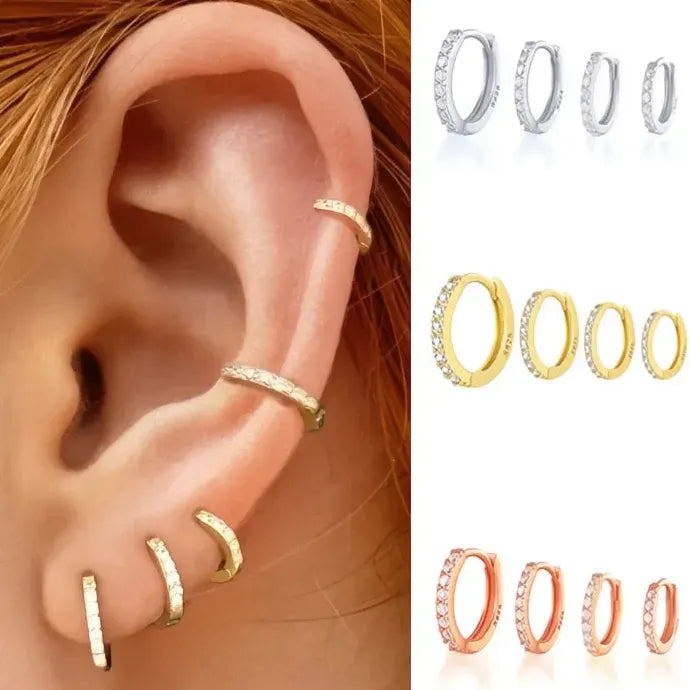 Minimalist Round Copper Hoop Earrings with Cubic Zirconia Geometric Design