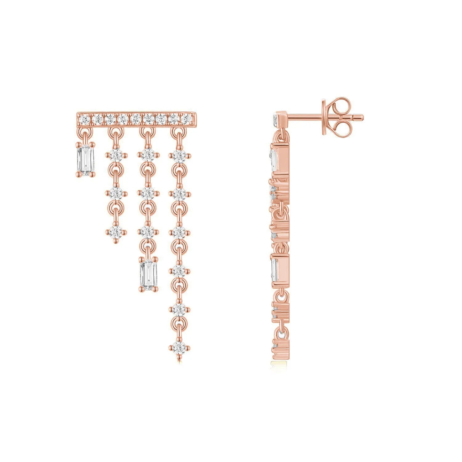 1.302CTW Moissanite Tassel Stud Earrings 925 Sterling Silver 18K Gold Plated Jewelry