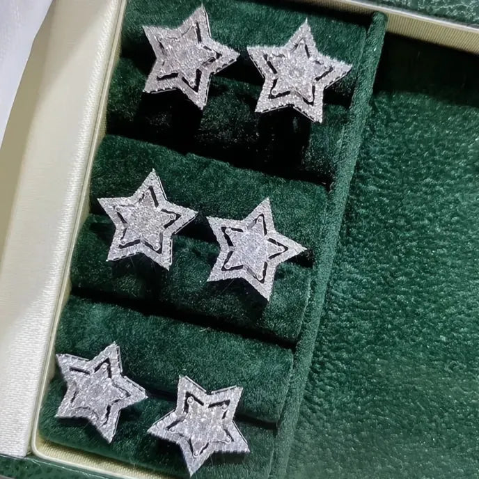 Brilliant Crystal Star Stud Earrings for Women Copper Alloy White Cubic Zirconia Jewelry