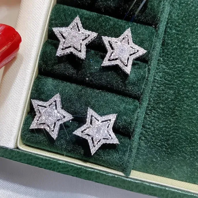 Brilliant Crystal Star Stud Earrings for Women Copper Alloy White Cubic Zirconia Jewelry