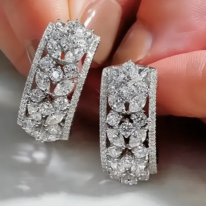 Geometric Cubic Zirconia Long Stud Earrings Wedding Jewelry Copper Alloy