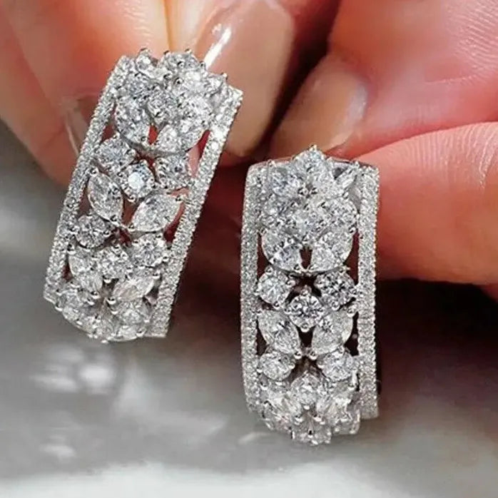 Copper Geometric Long Stud Earrings with Cubic Zirconia for Women Wedding Jewelry