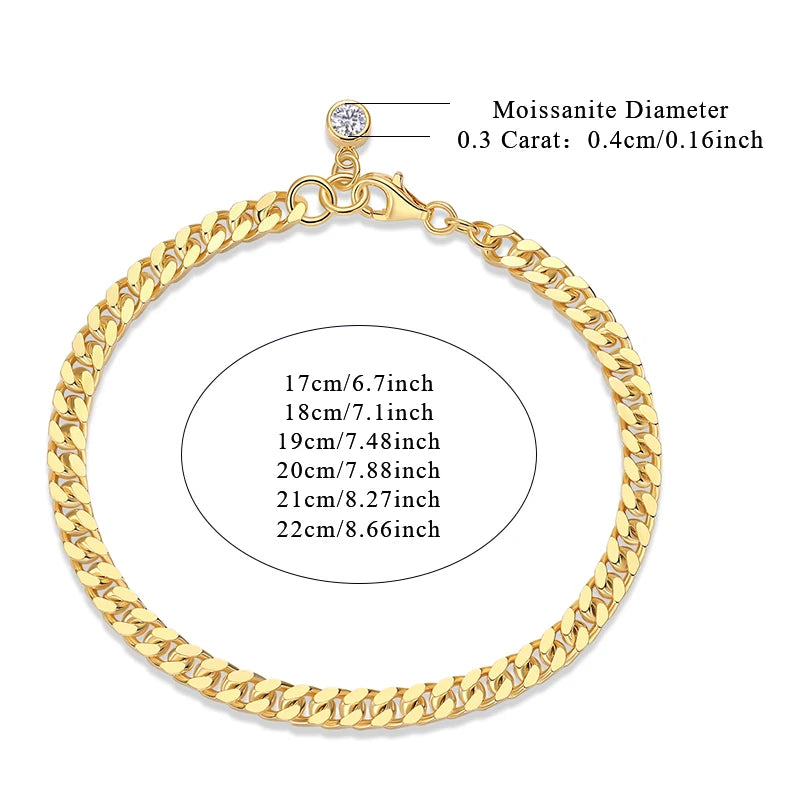 0.3ct Moissanite Cuban Chain Bracelet S925 Silver 18K Gold Plated Men Hip Hop Jewelry