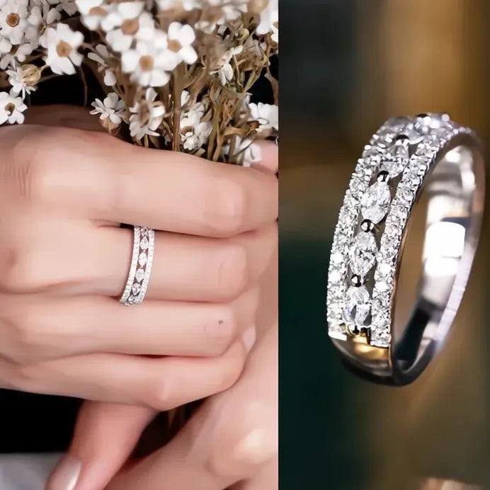 Women’s Elegant Round Marquise CZ Brass Wedding Ring Gift