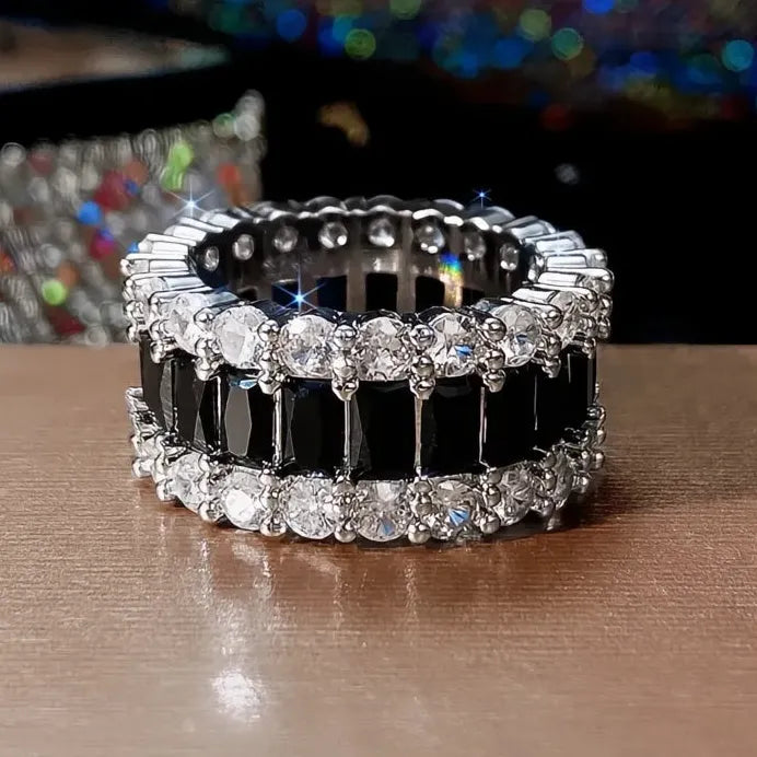 Luxury Black Geometric Promise Ring for Women with Cubic Zirconia Jewelry