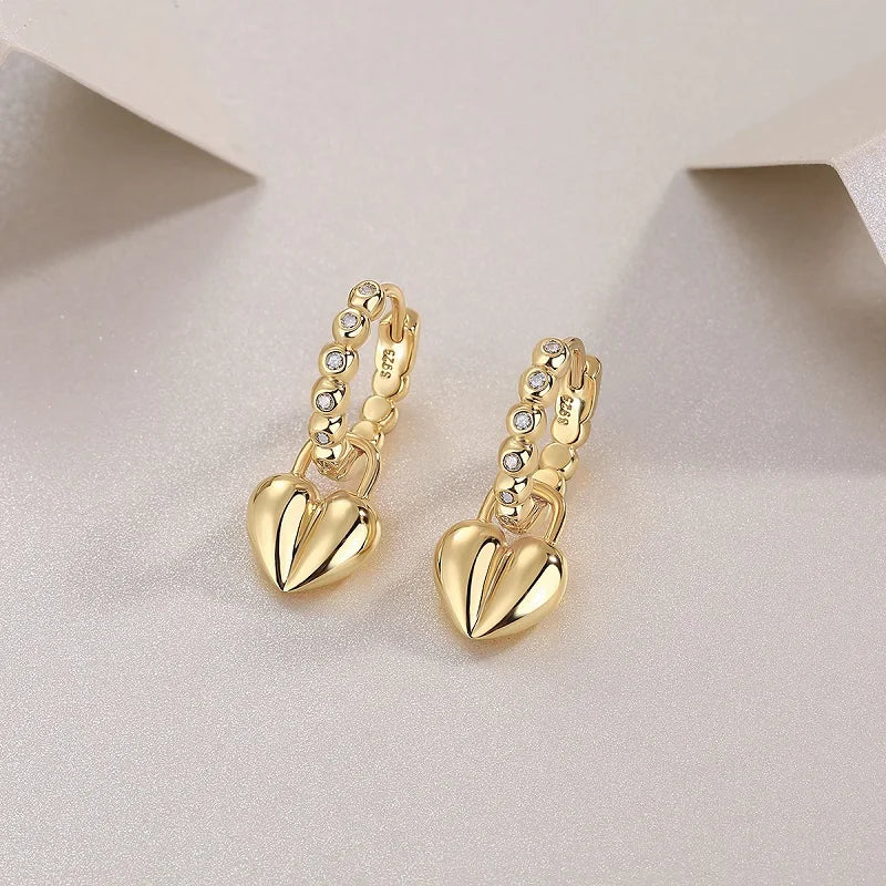 Heart Shaped Hoop Earrings 18K Gold Plated S925 Silver Moissanite Dangle Jewelry