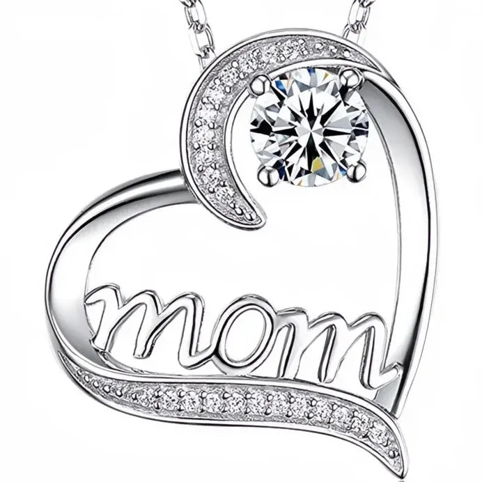 Heart Shape MOM Crystal Pendant Necklace Copper Alloy Jewelry Gift