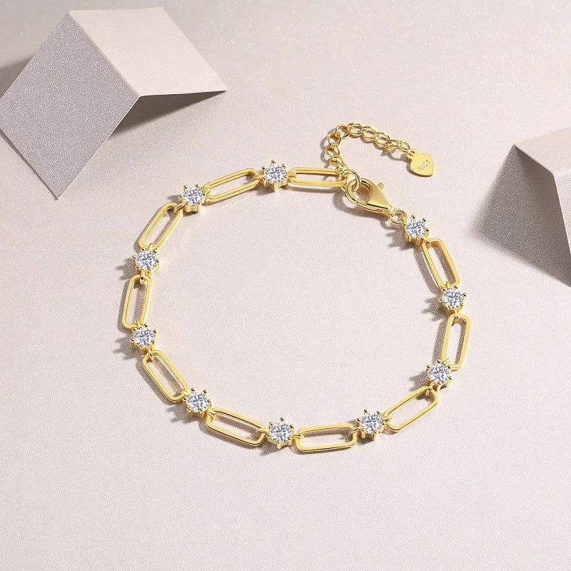 S925 Sterling Silver Moissanite Bracelet for Women 18K Gold Plated Jewelry Gift