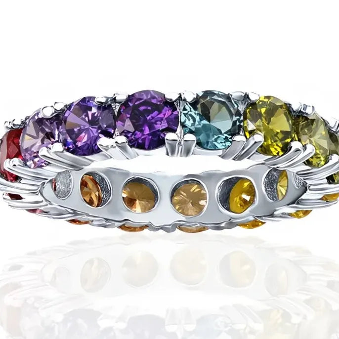 Luxury Girls Rainbow Rings Colorful Cubic Zirconia Brass Geometric Jewelry Gift
