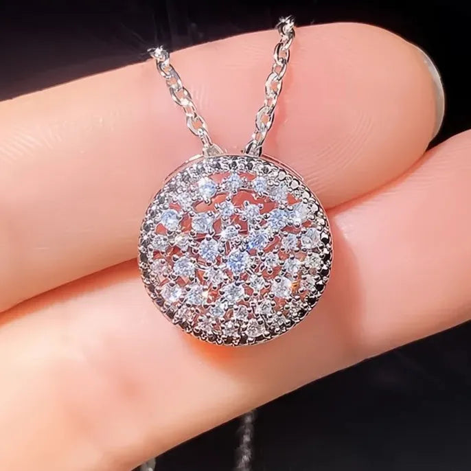 Cubic Zirconia Geometric Pendant Necklace 45CM Silver O Chain for Women