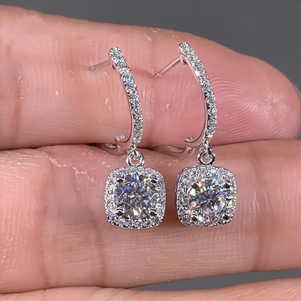 New Trendy Square Shape Drop Earrings Cubic Zirconia Bridal Engagement Wedding Jewelry Elegant Female Dangle Gift