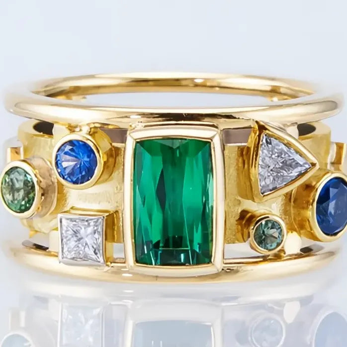 Luxury Gold Color Geometric CZ Stone Women’s Wedding Band Ring