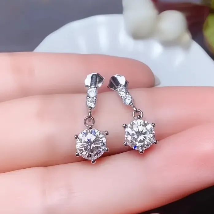 Geometric Round CZ Drop Earrings Silver Bridal Wedding Jewelry