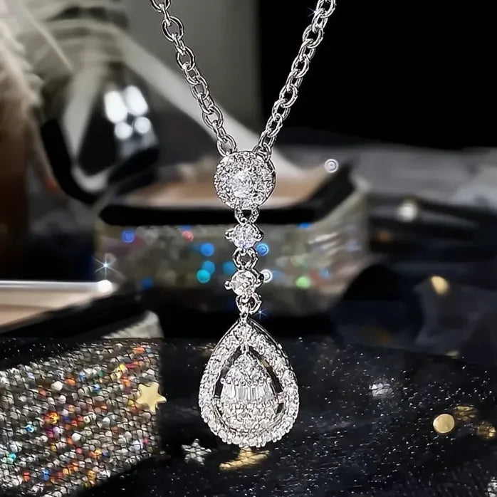 Copper CZ Wedding Pendant Necklace for Women Bridal Jewelry Sweet Style