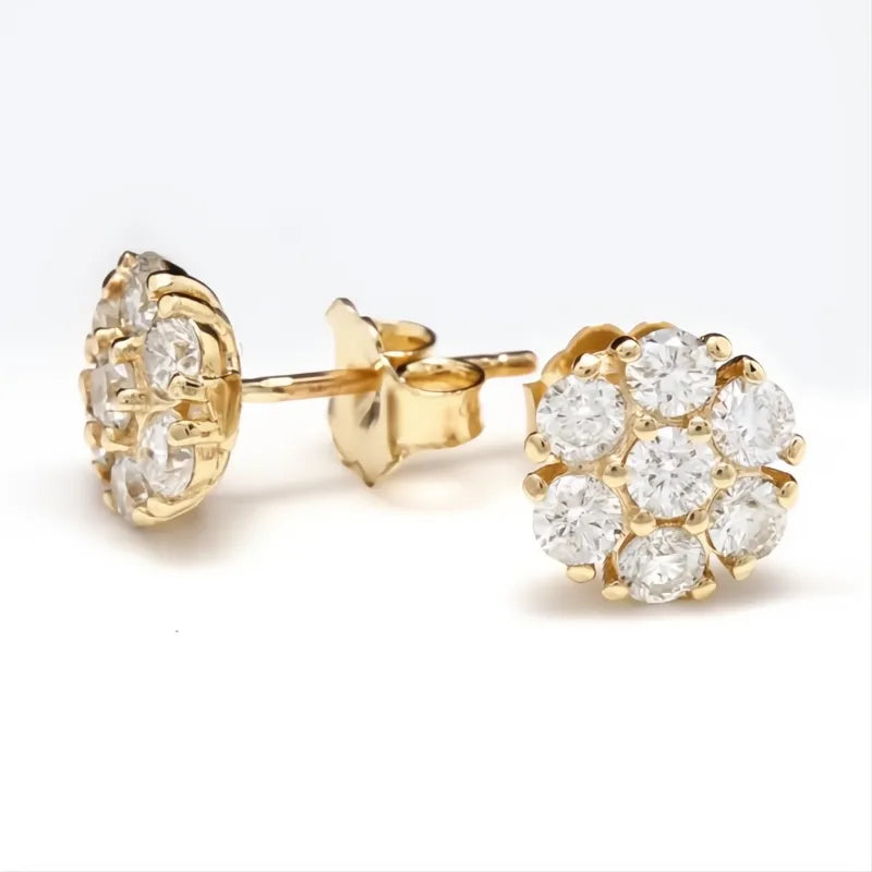 Luxury Gold Color Cubic Zirconia Stud Earrings for Women Small Dainty Classic Jewelry Gift