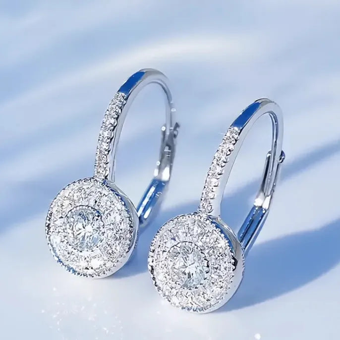 Fashion Luxury Silver Color Cubic Zirconia Drop Hoop Earrings for Women Statement Jewelry