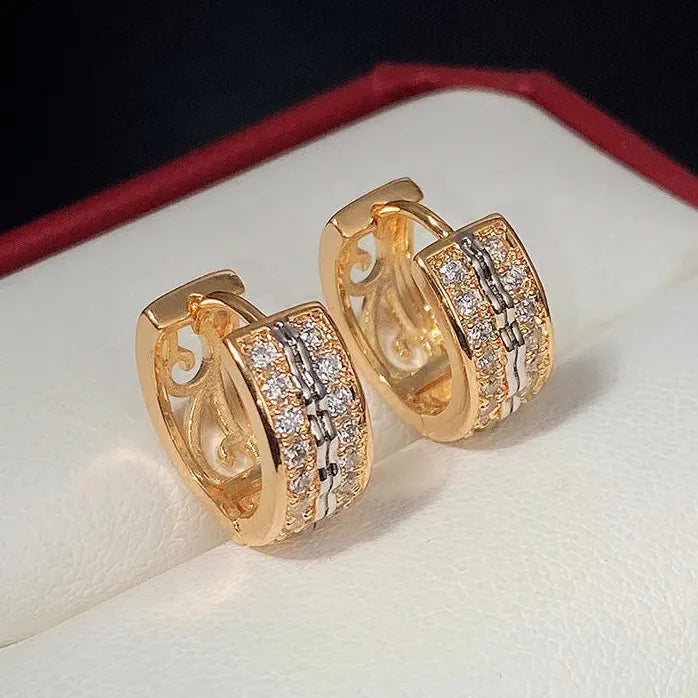 Two Tone Micro Paved CZ Geometric Hollow Hoop Earrings for Women Brass Alloy