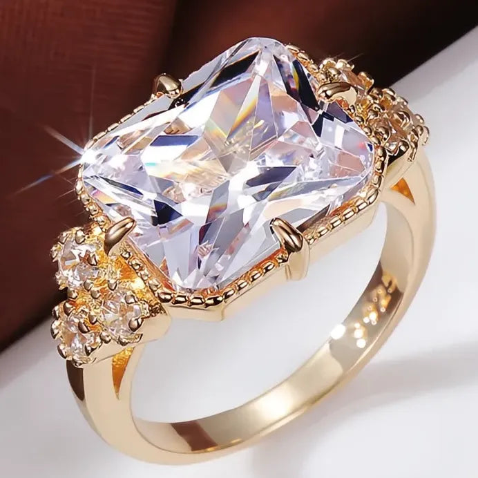 Gold Bridal Wedding Rings for Women Engagement CZ Crystal Jewelry New Arrival