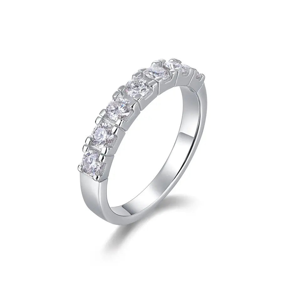 S925 Sterling Silver 0.7CT Moissanite Half Eternity Wedding Anniversary Ring Women
