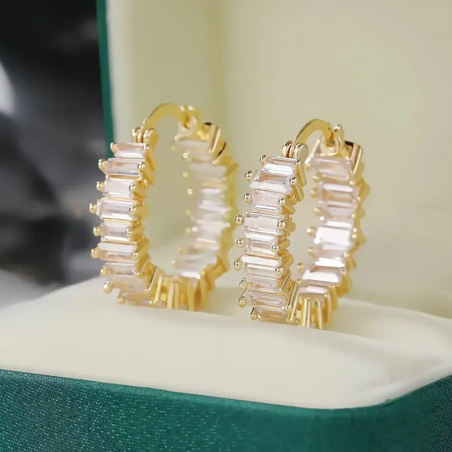 Elegant Silver & Gold Cubic Zirconia Hoop Earrings for Women Gift