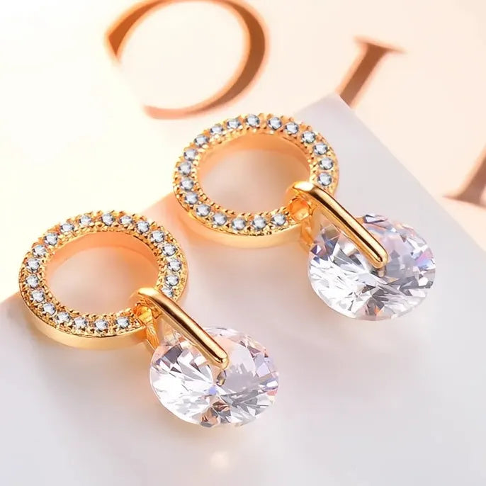 Korean Geometric Cubic Zirconia Drop Earrings for Women, 4 Colors Available