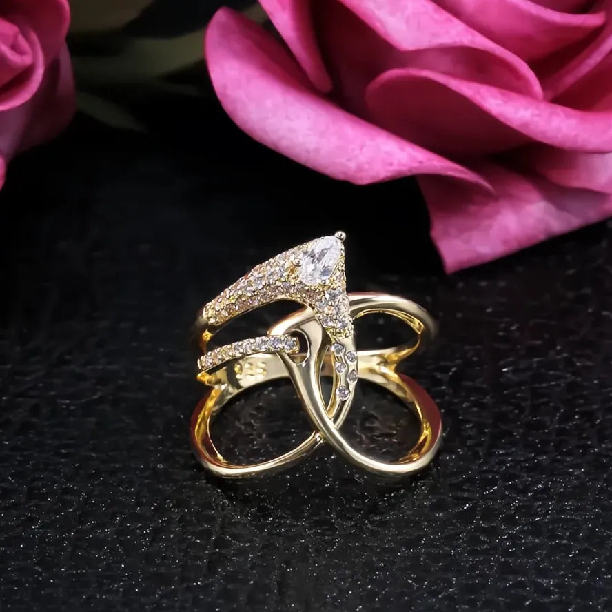 Luxury Irregular Magical Witch Ring Women’s Brass Pave Setting Cubic Zirconia Jewelry