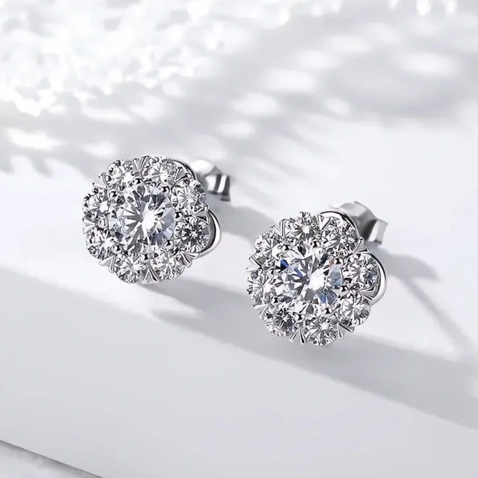 Fancy Flower Shaped Stud Earrings for Women with Full Crystal Cubic Zirconia Shiny Fashion Jewelry
