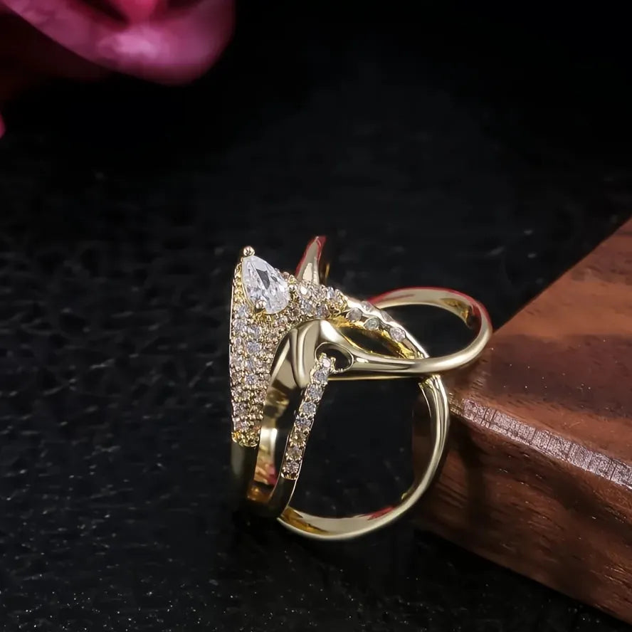 Luxury Irregular Magical Witch Ring Women’s Brass Pave Setting Cubic Zirconia Jewelry